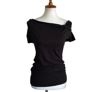 Vintage Avita Organic Cotton Fitted wide Neck TShirt Black